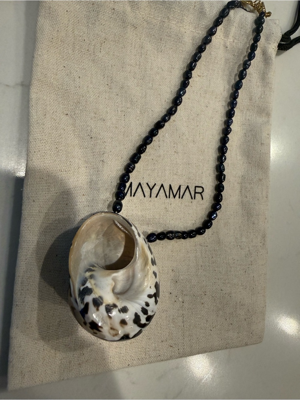 NEW Mayamar Black Onyx Beaded Shell Pendant Necklace Coastal Boho - Picture 5 of 8